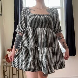 Adorable Gingham Babydoll Mini Dress 🖤